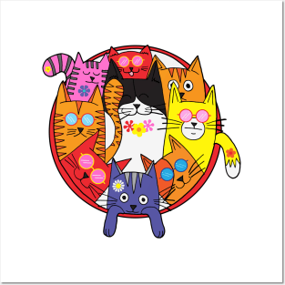 Funny Hippie Cool Cats Cartoon Posters and Art